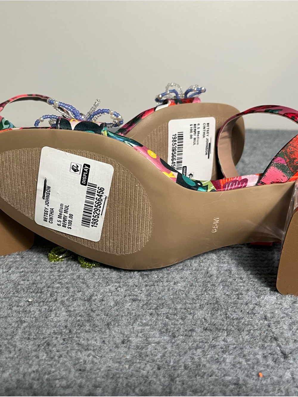 Betsey Johnson Pink Multicolor Floral Beaded Heels - Picture 4 of 5